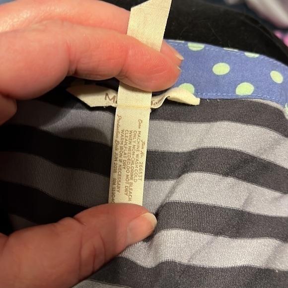 Matilda Jane Size M Top Blue Gray Stripe Polka Dot Let's Get Lost Peplum. - Picture 5 of 11